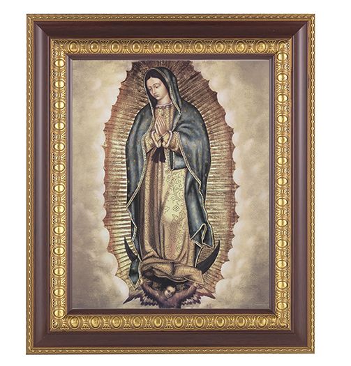 Our Lady of Guadalupe Picture Framed Wall Art Decor, Large, Dark Cherry with Gold Egg and Dart Detailed Frame