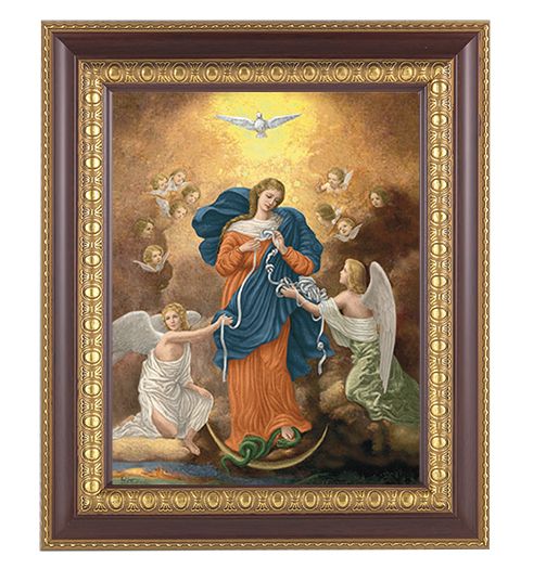 Our Lady Untier of Knots Picture Framed Wall Art Decor Large, Dark Cherry with Gold Egg and Dart Detailed Frame