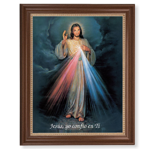 Divine Mercy (Spanish) Picture Framed Wall Art Decor Extra Large, Classic Dark Walnut Finished Frame with Gold Beaded Lip