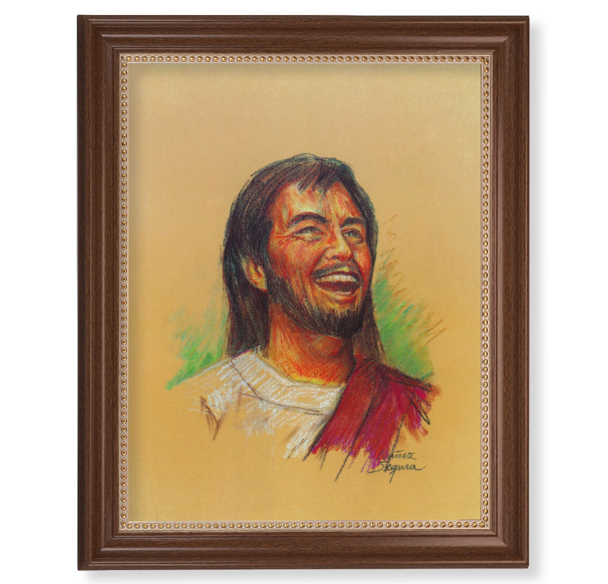 Joyful Christ Picture Framed Wall Art Decor Extra Large, Classic Dark Walnut Finished Frame with Gold Beaded Lip