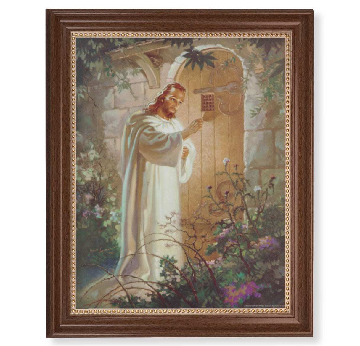 Christ Knocking Picture Framed Wall Art Decor Extra Large, Classic Dark Walnut Finished Frame with Gold Beaded Lip