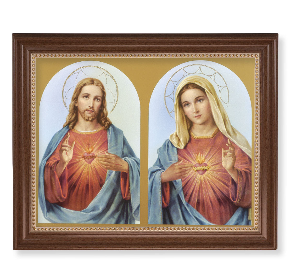 The Sacred Hearts Picture Framed Wall Art Decor, Extra Large, Classic Dark Walnut Finished Frame with Gold Beaded Lip