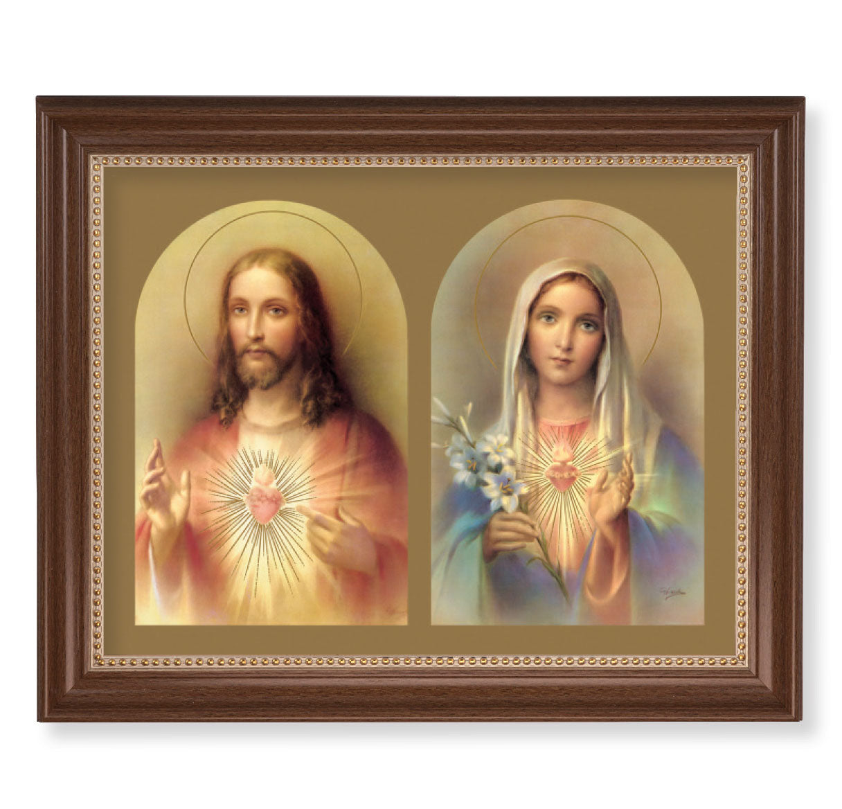 The Sacred Hearts Picture Framed Wall Art Decor, Extra Large, Classic Dark Walnut Finished Frame with Gold Beaded Lip