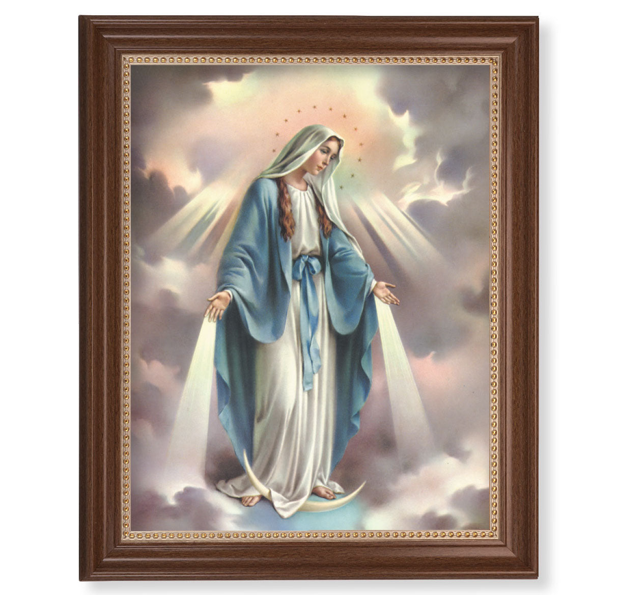 Our Lady of Grace Picture Framed Wall Art Decor, Extra Large, Classic Dark Walnut Finished Frame with Gold Beaded Lip