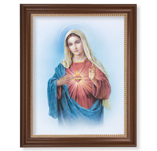 Immaculate Heart of Mary Picture Framed Wall Art Decor, Extra Large, Classic Dark Walnut Finished Frame with Gold Beaded Lip