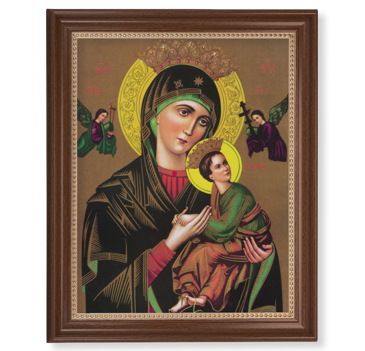 Our Lady of Perpetual Help Picture Framed Wall Art Decor Extra Large, Classic Dark Walnut Finished Frame with Gold Beaded Lip
