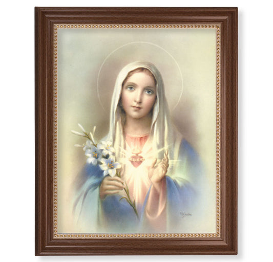 Immaculate Heart of Mary Picture Framed Wall Art Decor, Extra Large, Classic Dark Walnut Finished Frame with Gold Beaded Lip