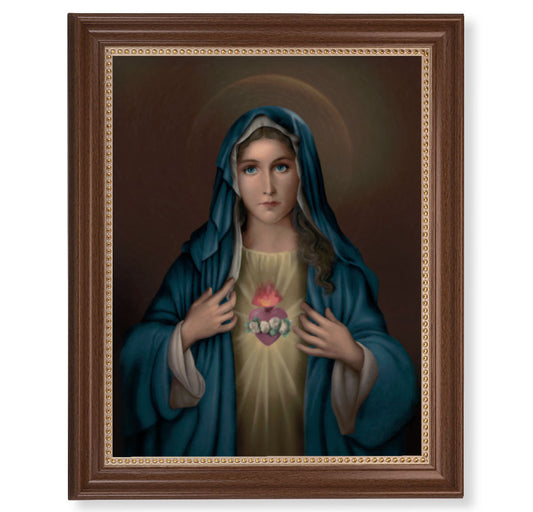 Immaculate Heart of Mary Picture Framed Wall Art Decor, Extra Large, Classic Dark Walnut Finished Frame with Gold Beaded Lip
