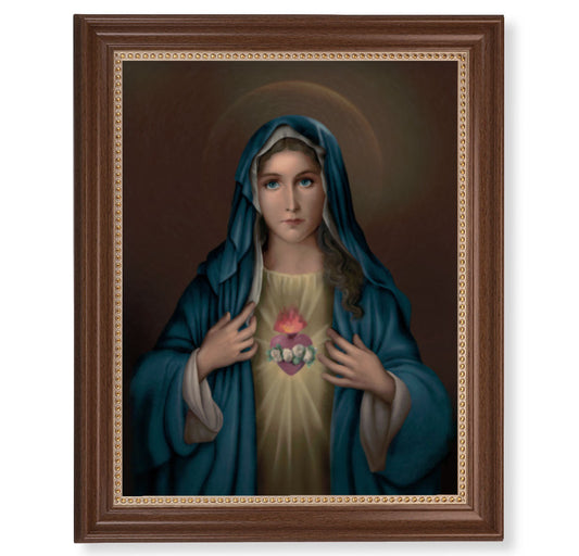 Immaculate Heart of Mary Picture Framed Wall Art Decor Extra Large Classic Dark Walnut Frame with Gold Beaded Lip