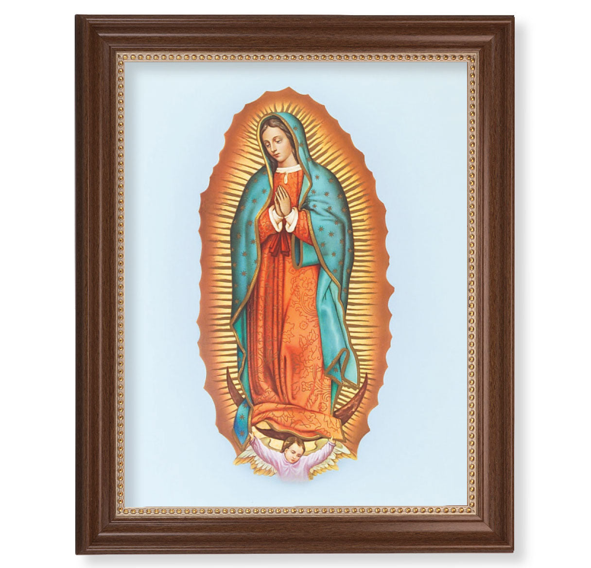 Our Lady of Guadalupe Picture Framed Wall Art Decor, Extra Large, Classic Dark Walnut Finished Frame with Gold Beaded Lip