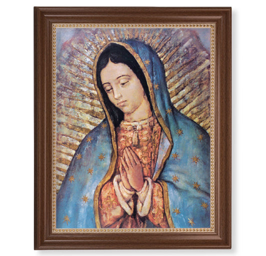 Our Lady of Guadalupe Picture Framed Wall Art Decor Extra Large Dark Walnut Frame with Gold Beaded Lip
