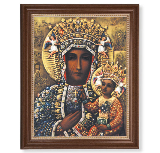 Our Lady of Czestochowa Picture Framed Wall Art Decor Extra Large, Classic Dark Walnut Finished Frame with Gold Beaded Lip
