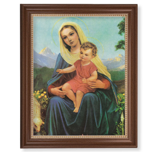Madonna and Child Picture Framed Wall Art Decor Extra Large, Classic Dark Walnut Finished Frame with Gold Beaded Lip
