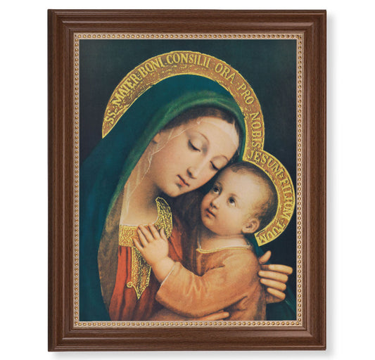 Our Lady of Good Counsel Picture Framed Wall Art Decor Extra Large, Classic Dark Walnut Finished Frame with Gold Beaded Lip