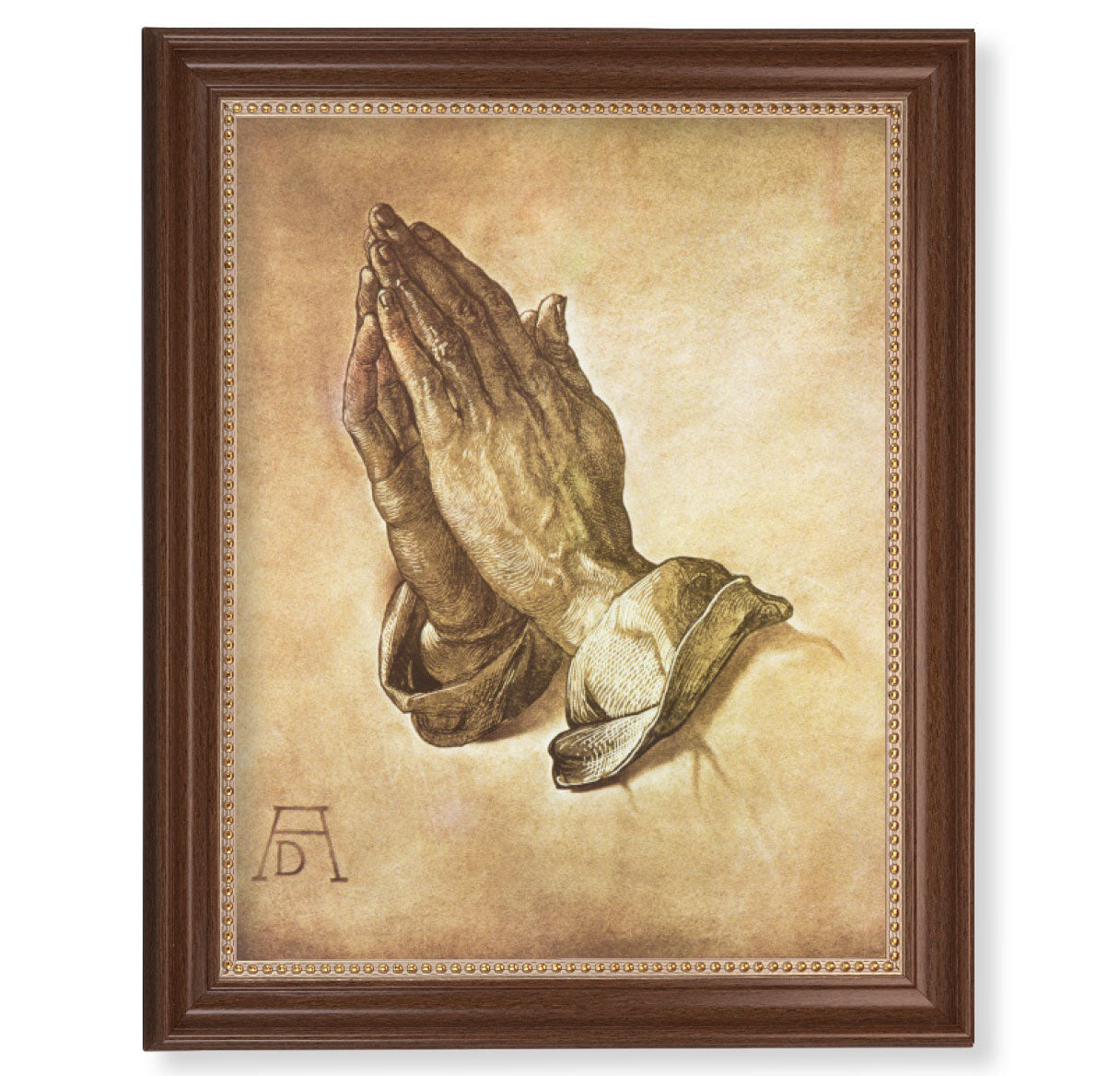 Praying Hands Picture Framed Wall Art Decor Extra Large, Classic Dark Walnut Finished Frame with Gold Beaded Lip