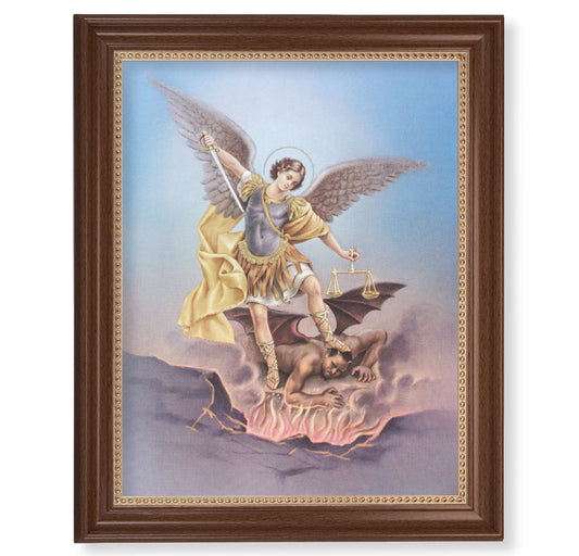 St. Michael  Picture Framed Wall Art Decor Extra Large, Classic Dark Walnut Finished Frame with Gold Beaded Lip