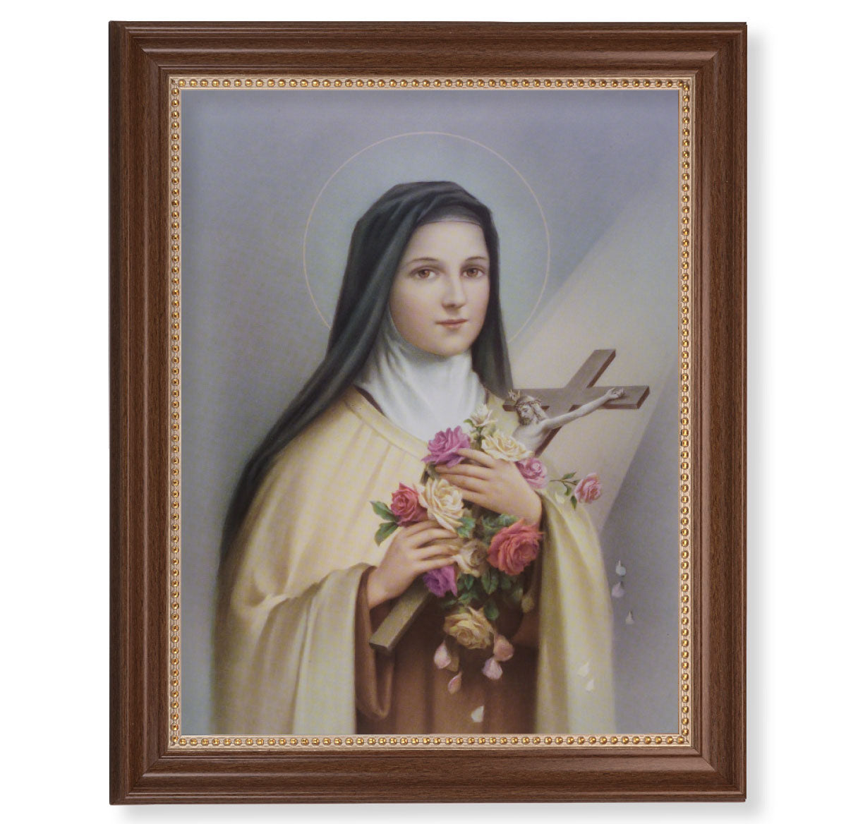St. Therese Picture Framed Wall Art Decor Extra Large, Classic Dark Walnut Finished Frame with Gold Beaded Lip