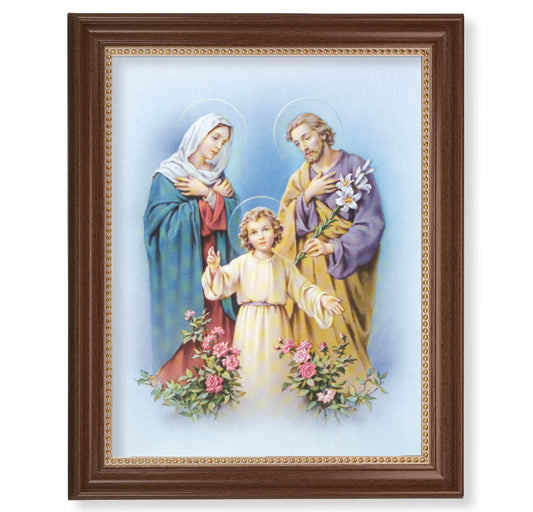 Holy Family Picture Framed Wall Art Decor, Extra Large, Classic Dark Walnut Finished Frame with Gold Beaded Lip