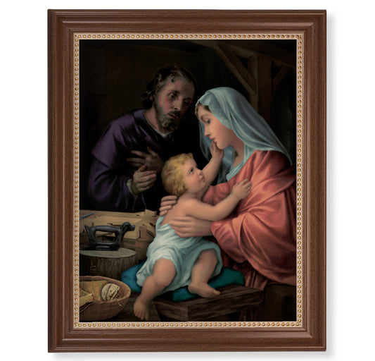 Holy Family Picture Framed Wall Art Decor, Extra Large, Classic Dark Walnut Finished Frame with Gold Beaded Lip