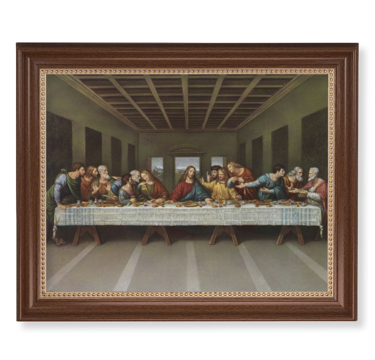 Last Supper Picture Framed Wall Art Decor, Extra Large, Classic Dark Walnut Finished Frame with Gold Beaded Lip