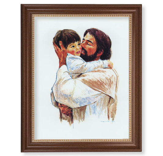Christ with Child - Love Picture Framed Wall Art Decor Extra Large, Classic Dark Walnut Finished Frame with Gold Beaded Lip