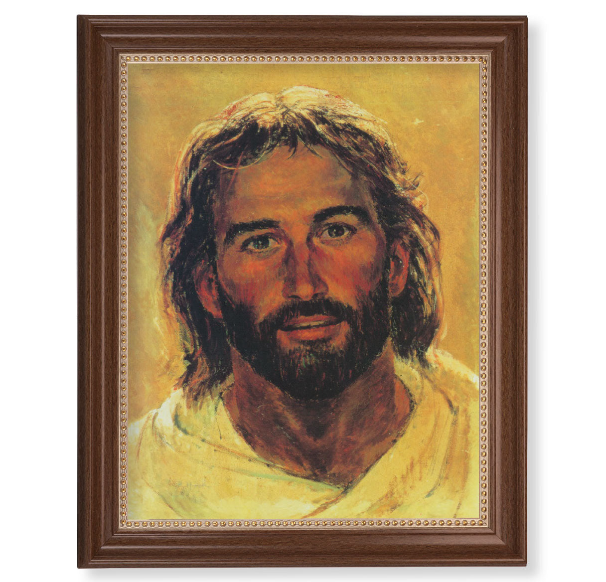 Head of Christ Picture Framed Wall Art Decor, Extra Large, Classic Dark Walnut Finished Frame with Gold Beaded Lip