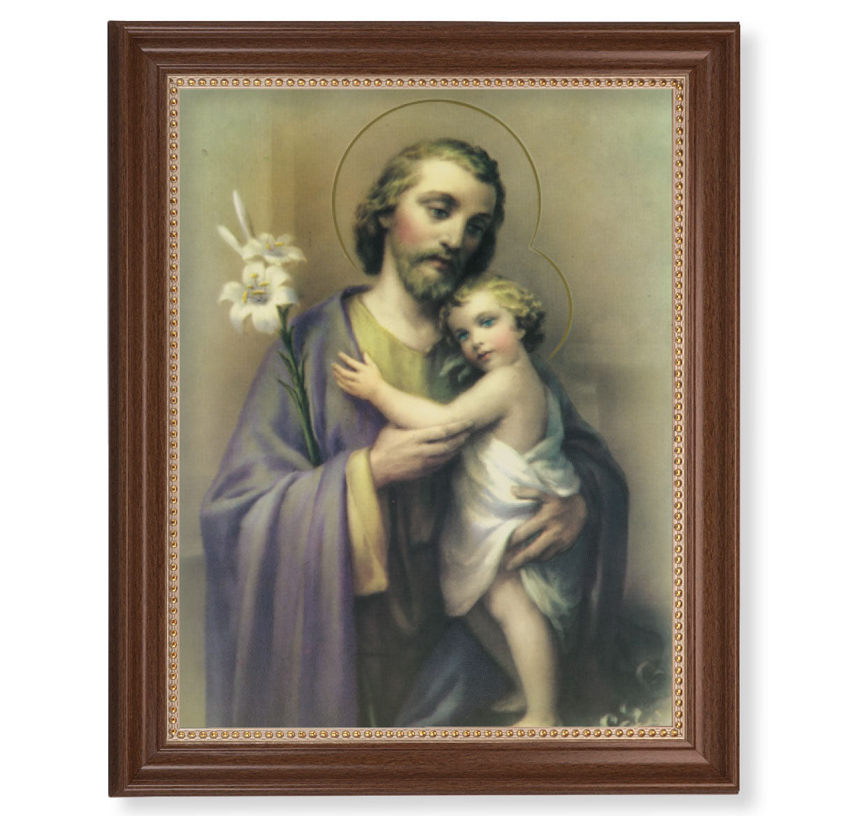 St. Joseph Picture Framed Wall Art Decor Extra Large, Classic Dark Walnut Finished Frame with Gold Beaded Lip