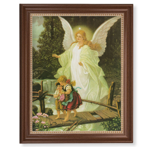 Guardian Angel Picture Framed Wall Art Decor, Extra Large, Classic Dark Walnut Finished Frame with Gold Beaded Lip