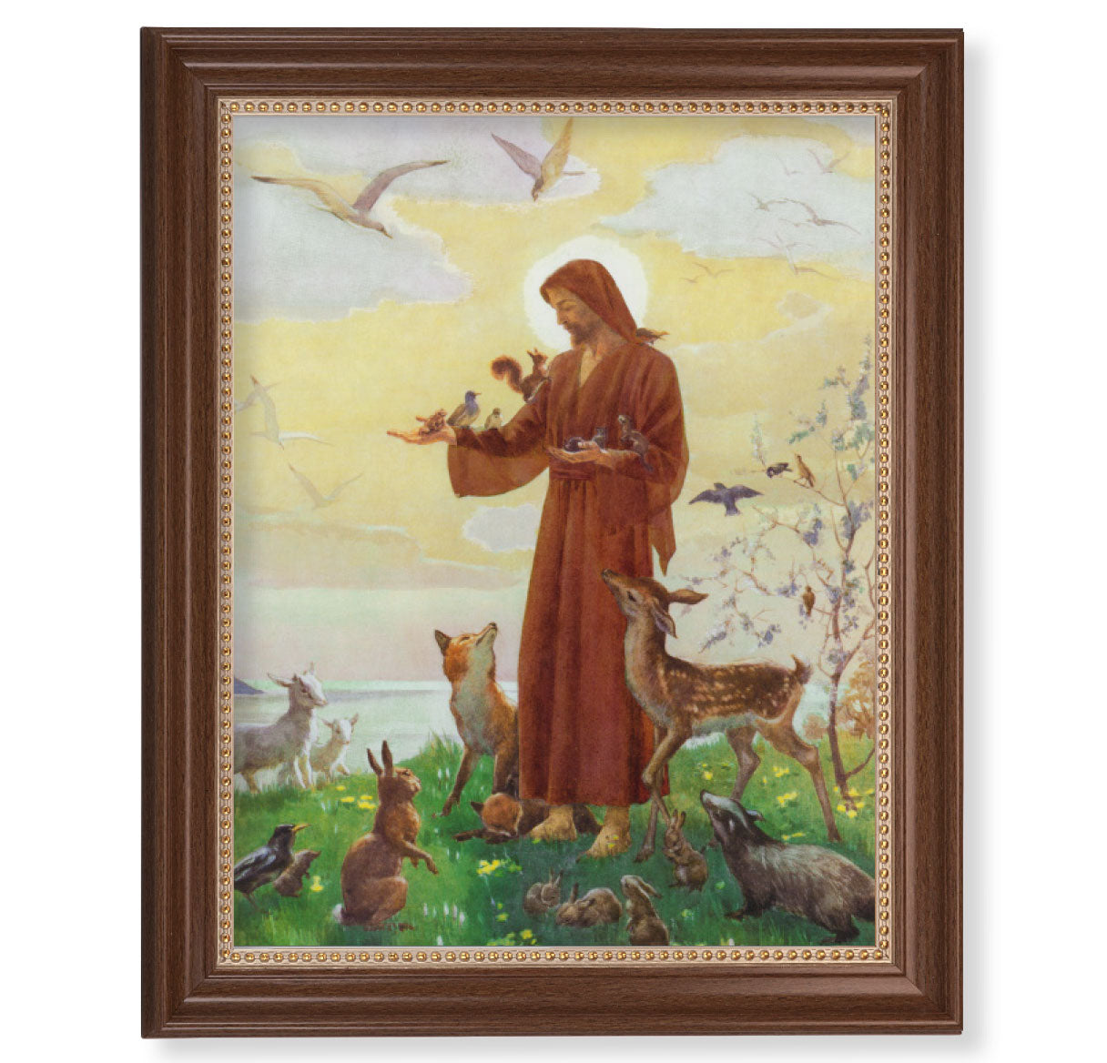 St. Francis Picture Framed Wall Art Decor, Extra Large, Classic Dark Walnut Finished Frame with Gold Beaded Lip