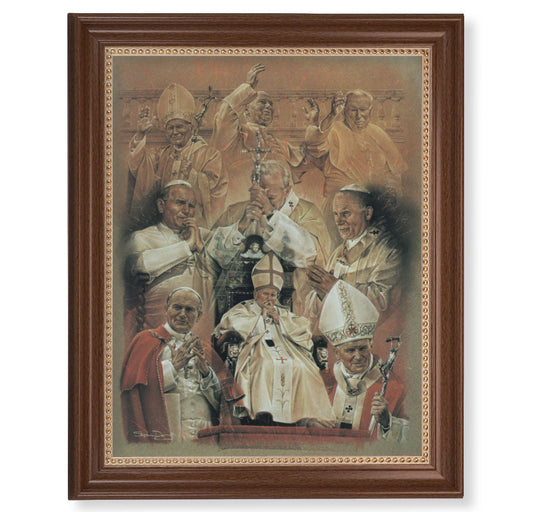 St. John Paul II Collage Picture Framed Wall Art Decor Extra Large, Classic Dark Walnut Finished Frame with Gold Beaded Lip