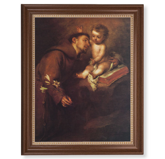 St. Anthony Picture Framed Wall Art Decor Extra Large, Classic Dark Walnut Finished Frame with Gold Beaded Lip