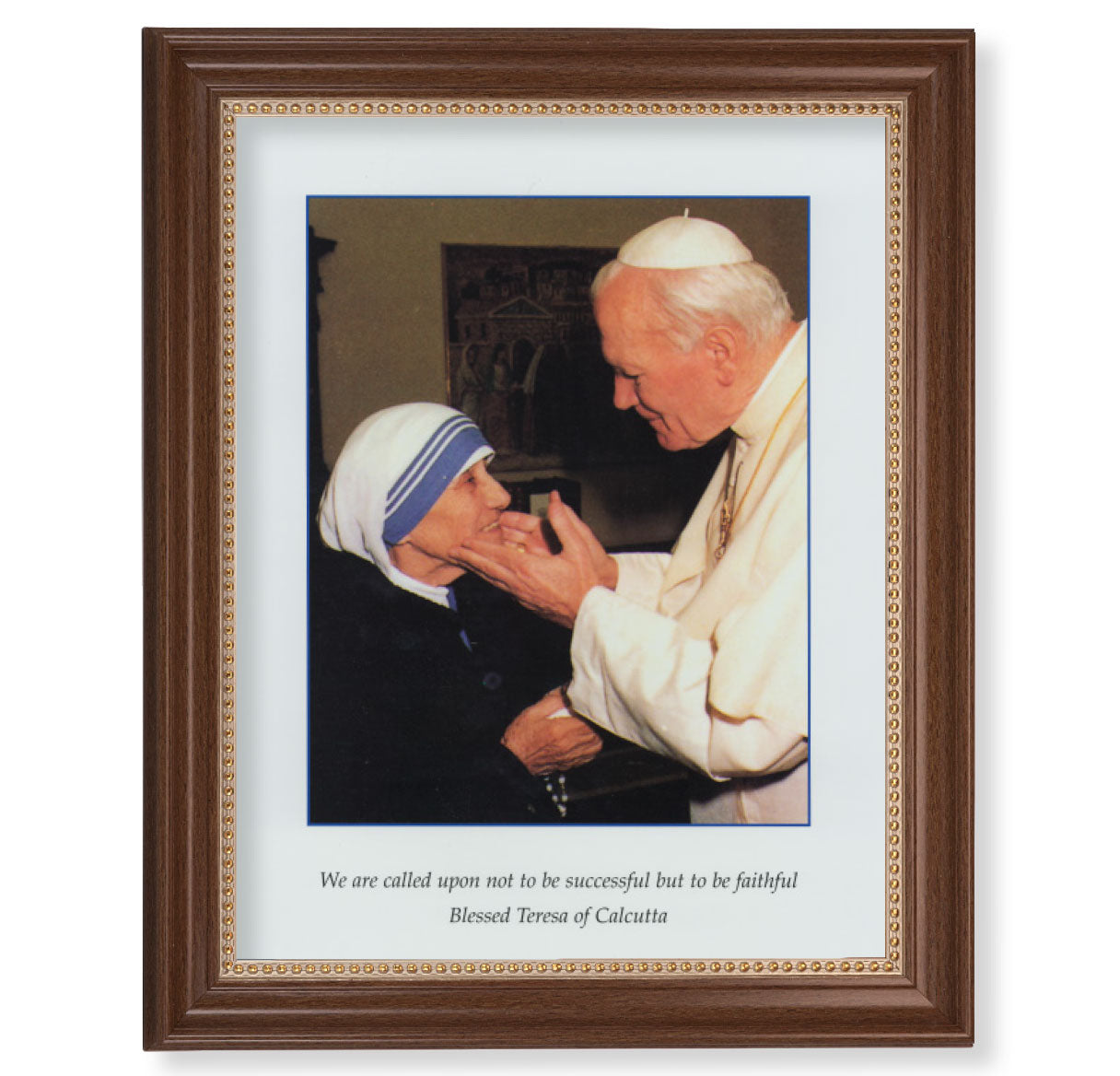 St. John Paul II & St. Teresa of Calcutta Picture Framed Wall Art Decor Extra Large, Classic Dark Walnut Finished Frame with Gold Beaded Lip