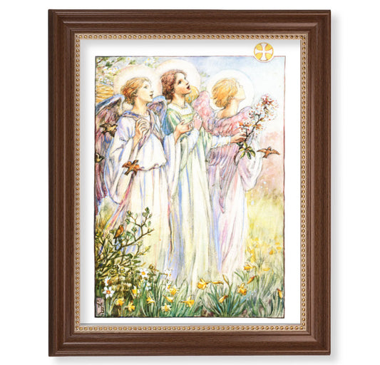 Three Angels Picture Framed Wall Art Decor Extra Large, Classic Dark Walnut Finished Frame with Gold Beaded Lip