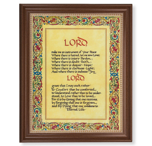 St. Francis Peace Prayer Picture Framed Wall Art Decor Extra Large Classic Dark Walnut Frame with Gold Beaded Lip