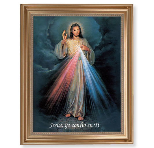 Divine Mercy (Spanish) Picture Framed Wall Art Decor, Extra Large, Classic Gold-Leaf Fluted Frame with Beaded Lip