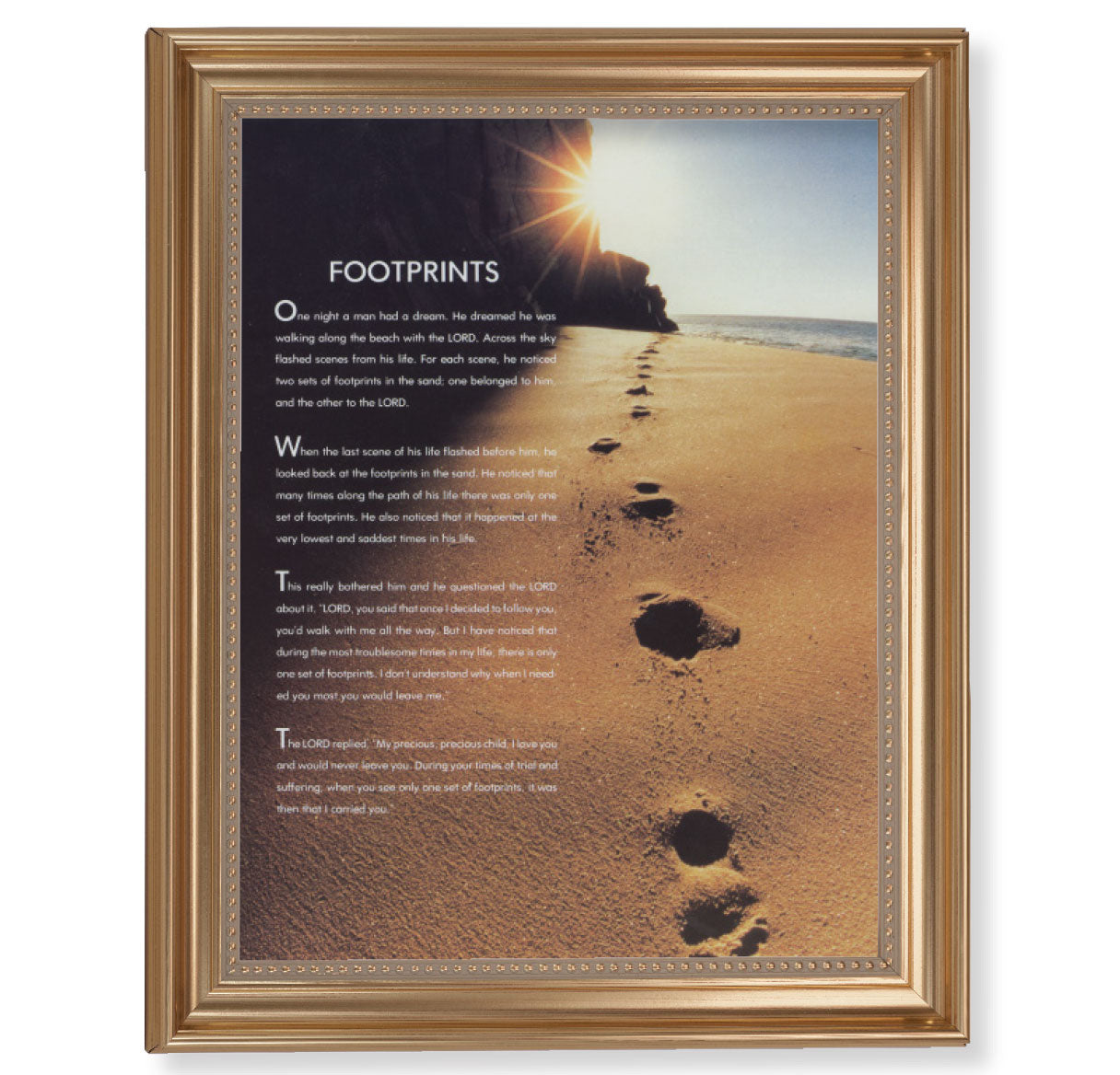 Footprints Picture Framed Wall Art Decor Extra Large, Classic Gold-Leaf Fluted Frame with Beaded Lip