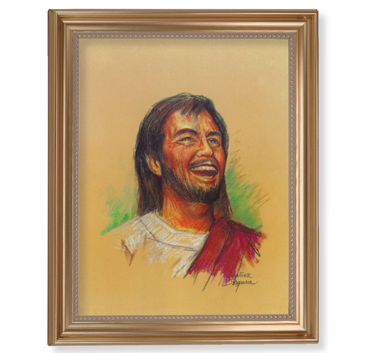 Joyful Christ Picture Framed Wall Art Decor Extra Large, Classic Gold-Leaf Fluted Frame with Beaded Lip
