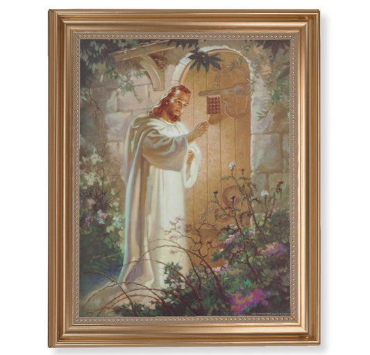 Christ Knocking Picture Framed Wall Art Decor Extra Large, Classic Gold-Leaf Fluted Frame with Beaded Lip