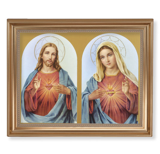 The Sacred Hearts Picture Framed Wall Art Decor, Extra Large, Classic Gold-Leaf Fluted Frame with Beaded Lip