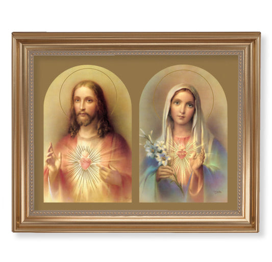 The Sacred Hearts Picture Framed Wall Art Decor, Extra Large, Classic Gold-Leaf Fluted Frame with Beaded Lip