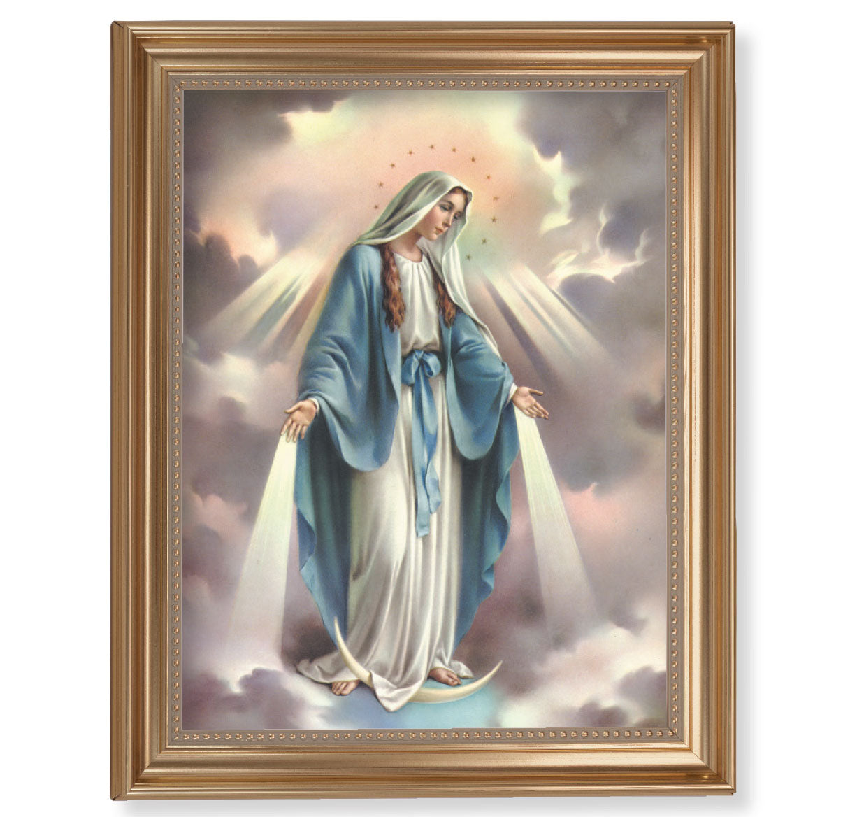 Our Lady of Grace Picture Framed Wall Art Decor Extra Large, Classic Gold-Leaf Fluted Frame with Beaded Lip