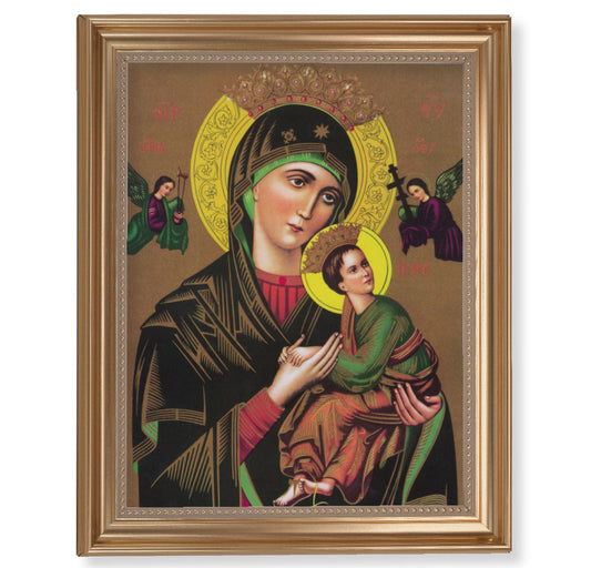 Our Lady of Perpetual Help Picture Framed Wall Art Decor Extra Large, Classic Gold-Leaf Fluted Frame with Beaded Lip