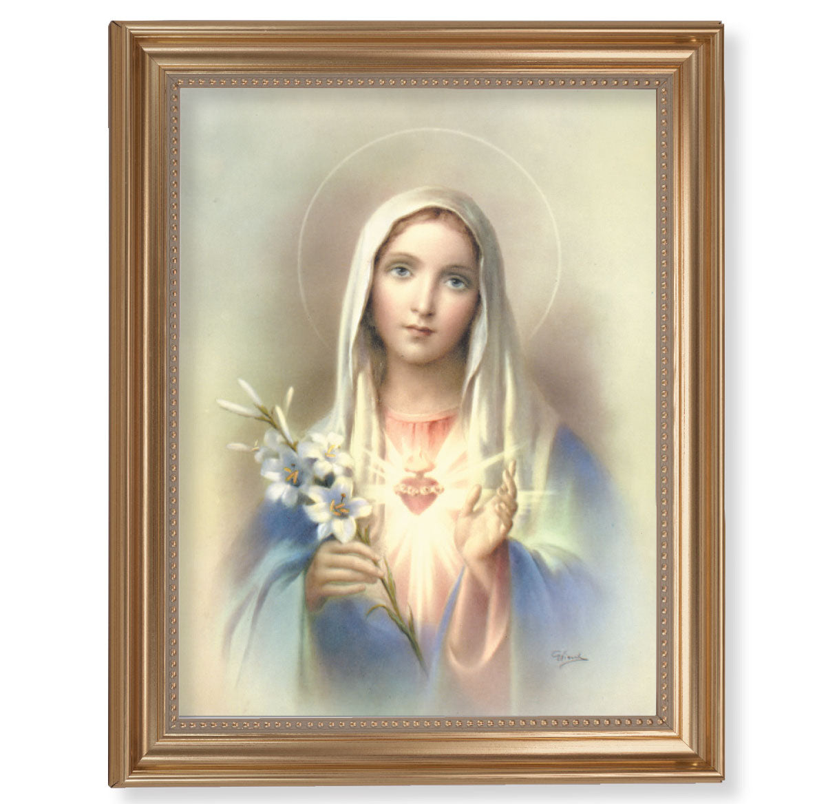 Immaculate Heart of Mary Picture Framed Wall Art Decor Extra Large Classic Gold-Leaf Fluted Frame