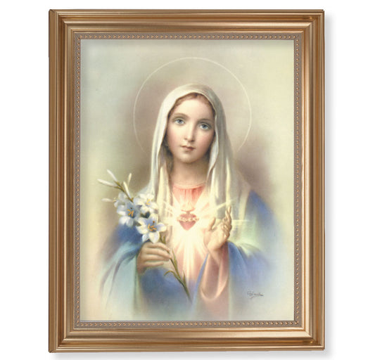 Immaculate Heart of Mary Picture Framed Wall Art Decor, Extra Large, Classic Gold-Leaf Fluted Frame with Beaded Lip