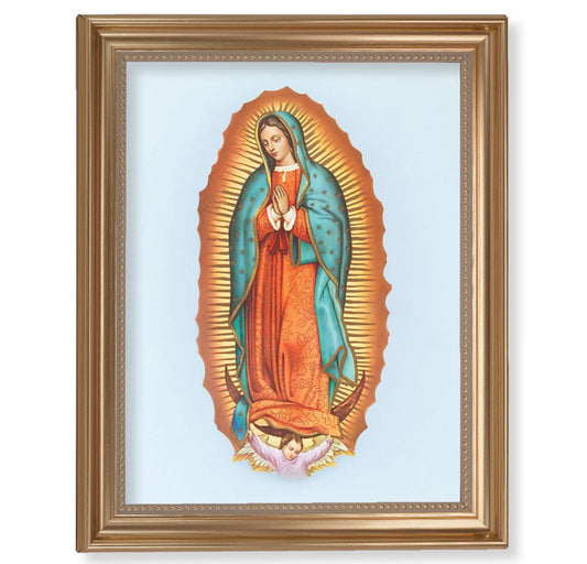 Our Lady of Guadalupe Picture Framed Wall Art Decor, Extra Large, Classic Gold-Leaf Fluted Frame with Beaded Lip