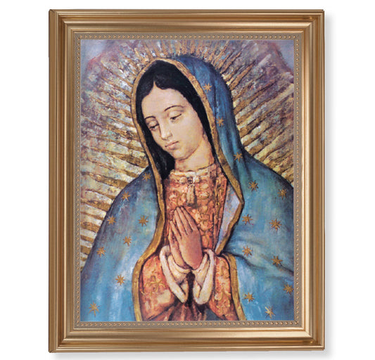 Our Lady of Guadalupe Picture Framed Wall Art Decor, Extra Large, Classic Gold-Leaf Fluted Frame with Beaded Lip