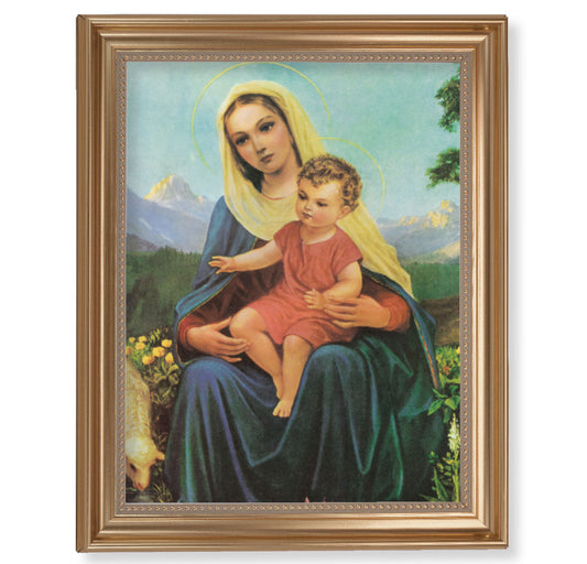 Madonna and Child Picture Framed Wall Art Decor Extra Large, Classic Gold-Leaf Fluted Frame with Beaded Lip