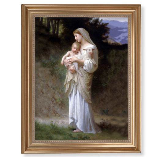Divine Innocence Picture Framed Wall Art Decor Extra Large, Classic Gold-Leaf Fluted Frame with Beaded Lip