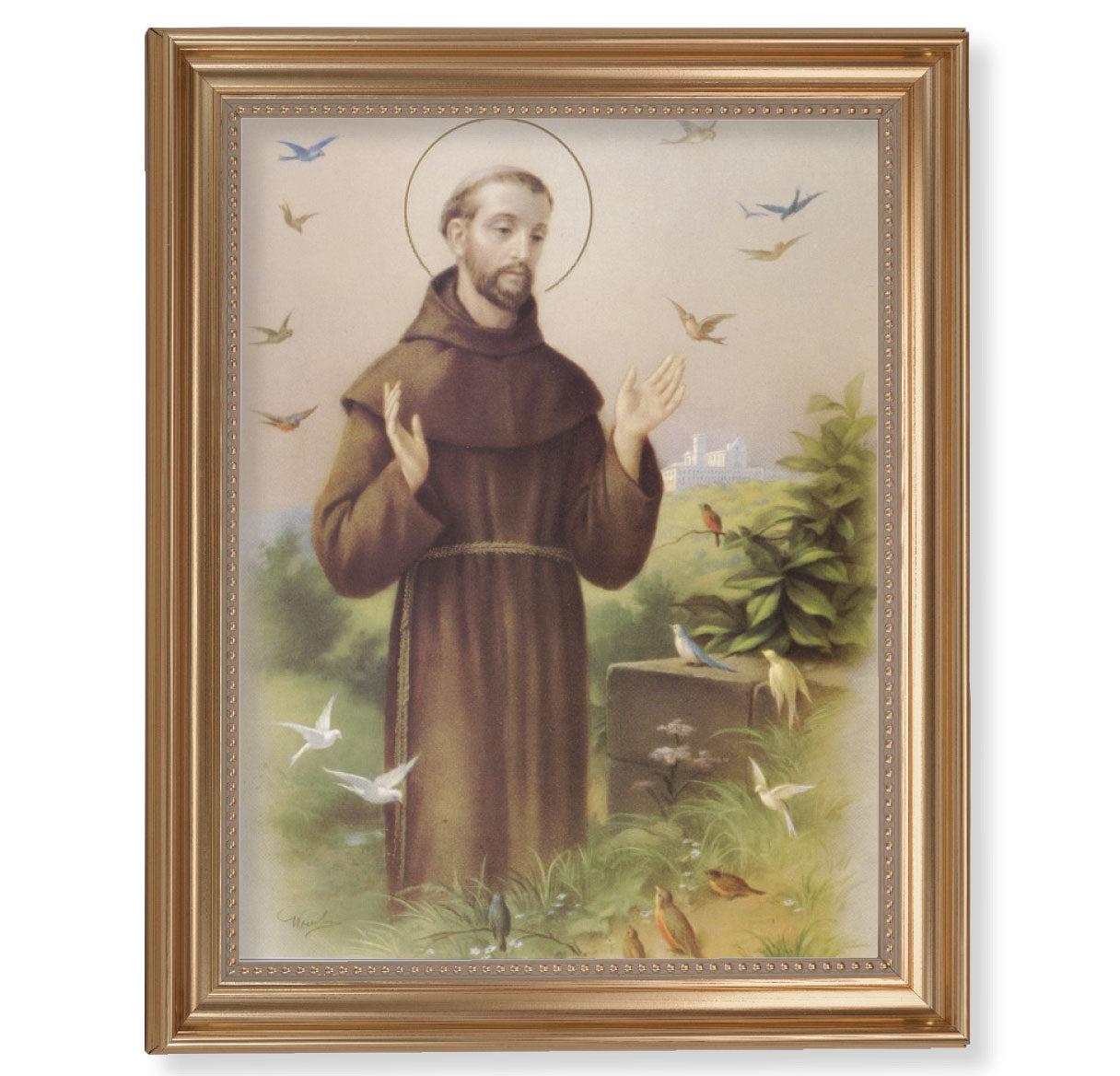 St. Francis of Jesus Picture Framed Wall Art Decor Extra Large, Classic Gold-Leaf Fluted Frame with Beaded Lip