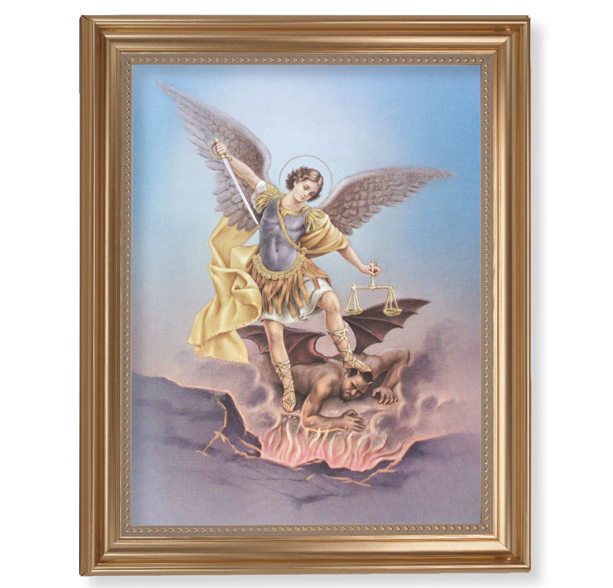 St. Michael Picture Framed Wall Art Decor Extra Large, Classic Gold-Leaf Fluted Frame with Beaded Lip
